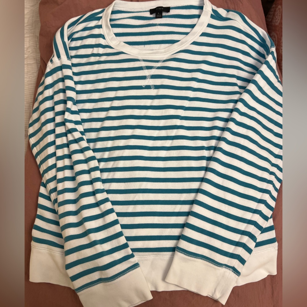 J. Crew Teal and White Striped Sweatshirt